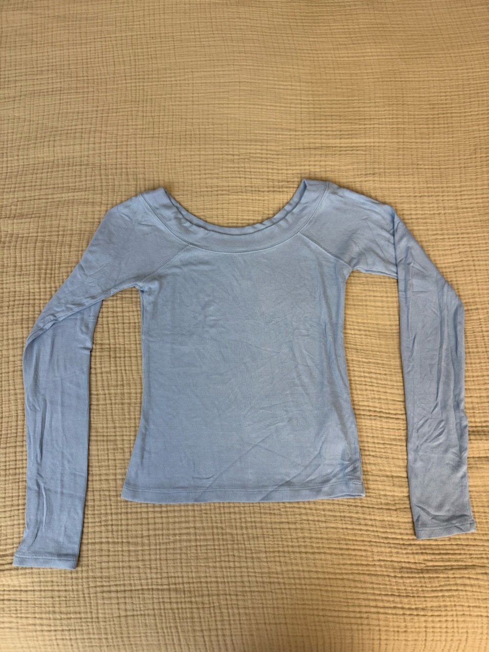 BDG Light Blue Long-Sleeve Scoop Neck Ribbed